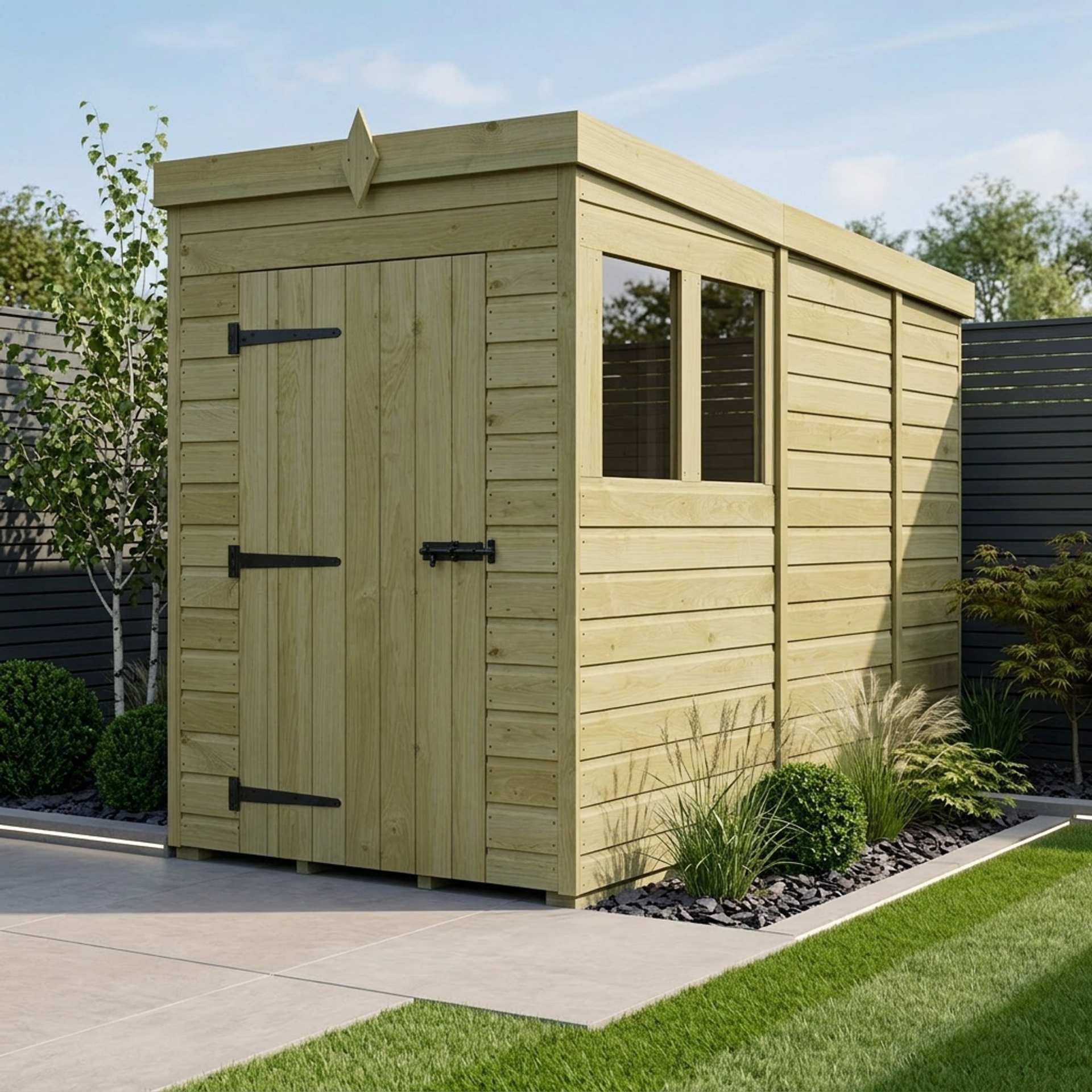 4 x 9 Pent Shed (Single Door, With Windows)