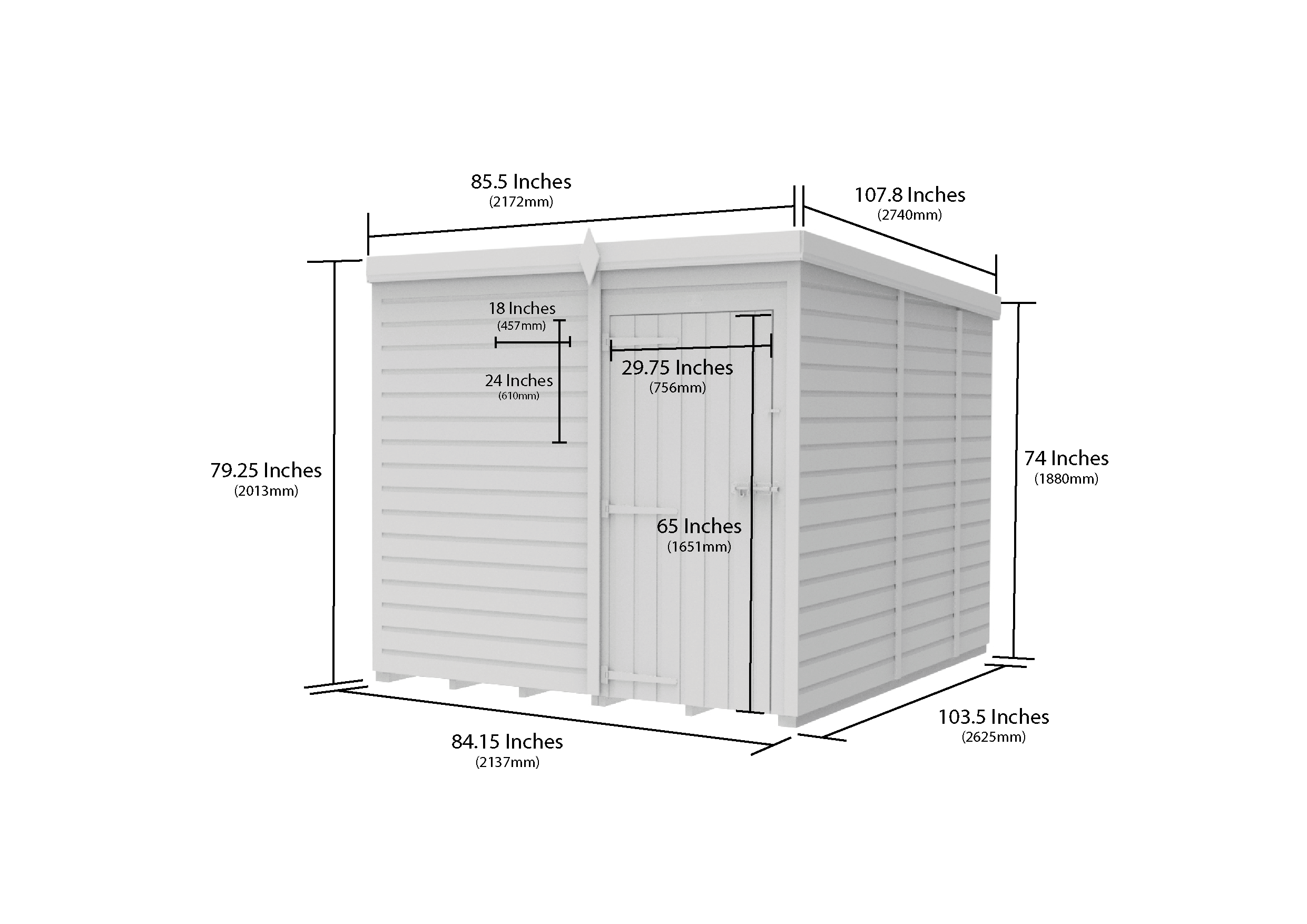 7 x 9 Pent Shed (Single Door, No Windows)