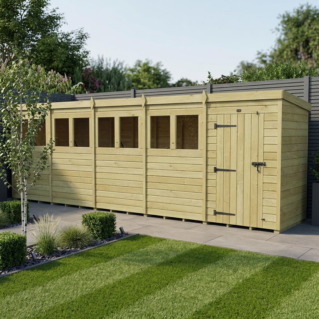 20 x 4 Pent Shed (Single Door, With Windows)