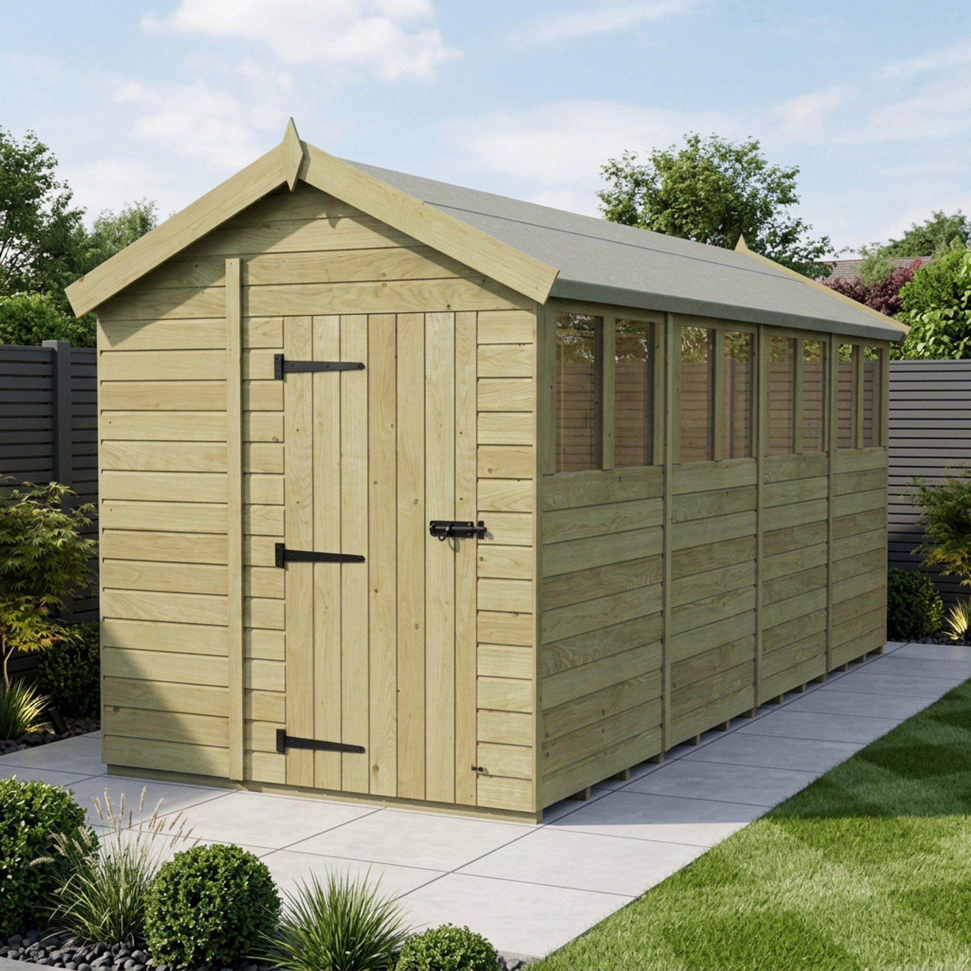 6 x 16 Apex Shed (Single Door, With Windows)