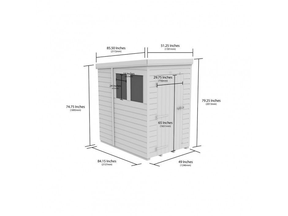 4x7 Pent Composite Shed (Single Door, With Windows)