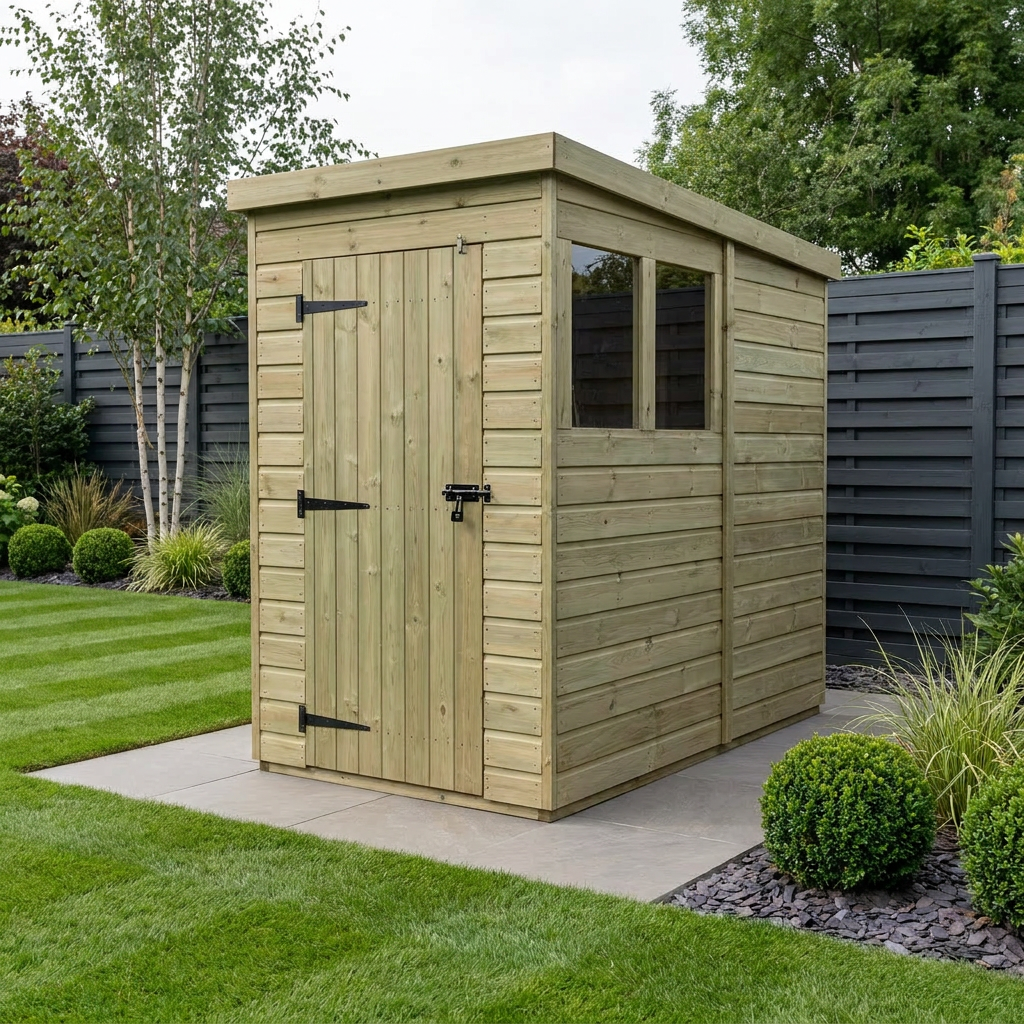 4 x 7 Pent Shed (Single Door, With Windows)
