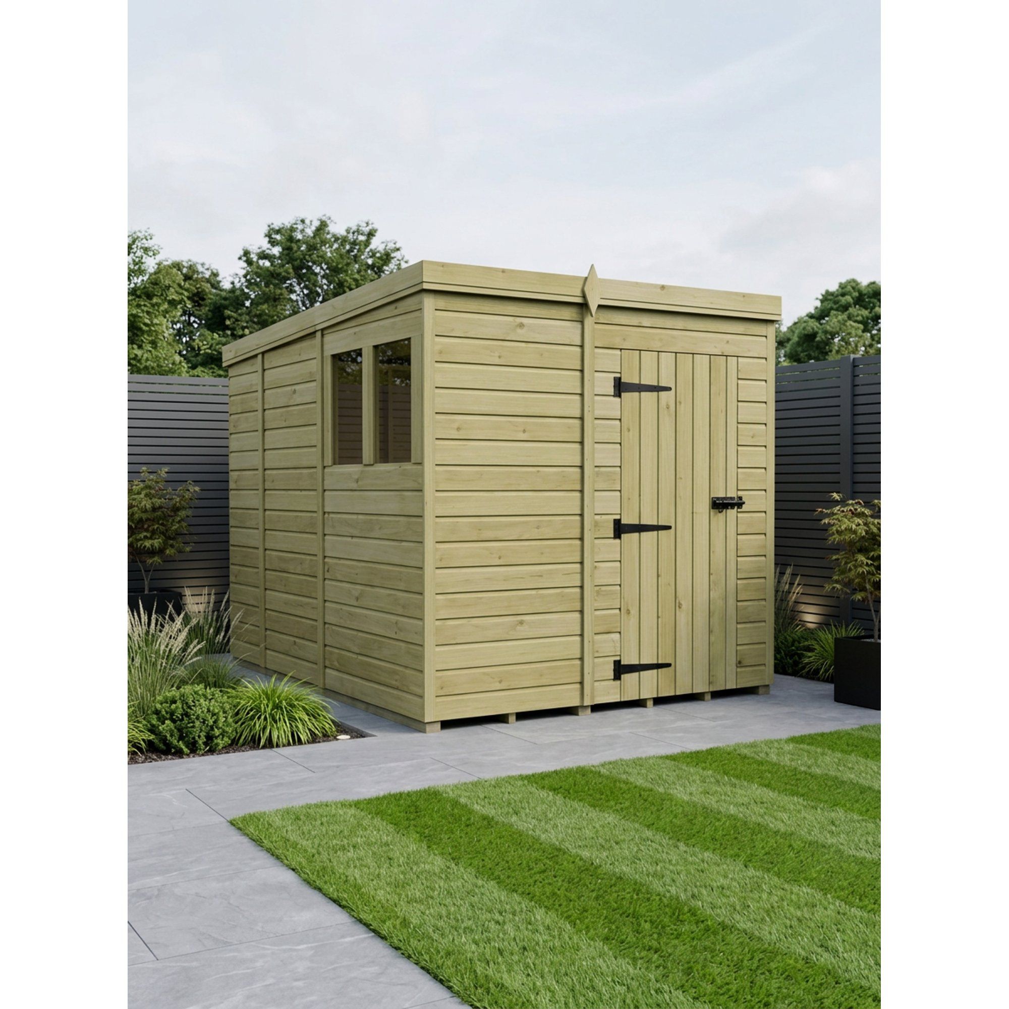 7 x 9 Pent Shed (Double Door, With Windows)