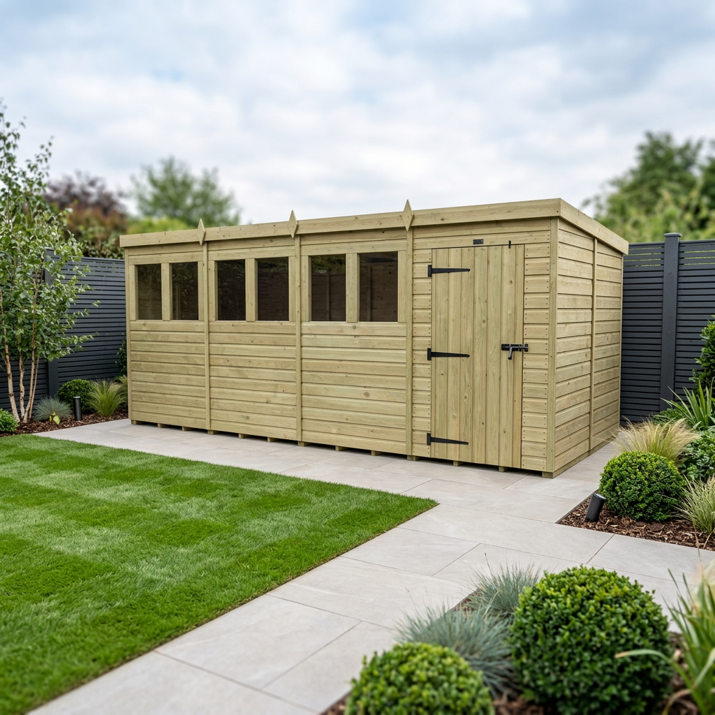 16 x 8 Pent Shed (Single Door, With Windows)