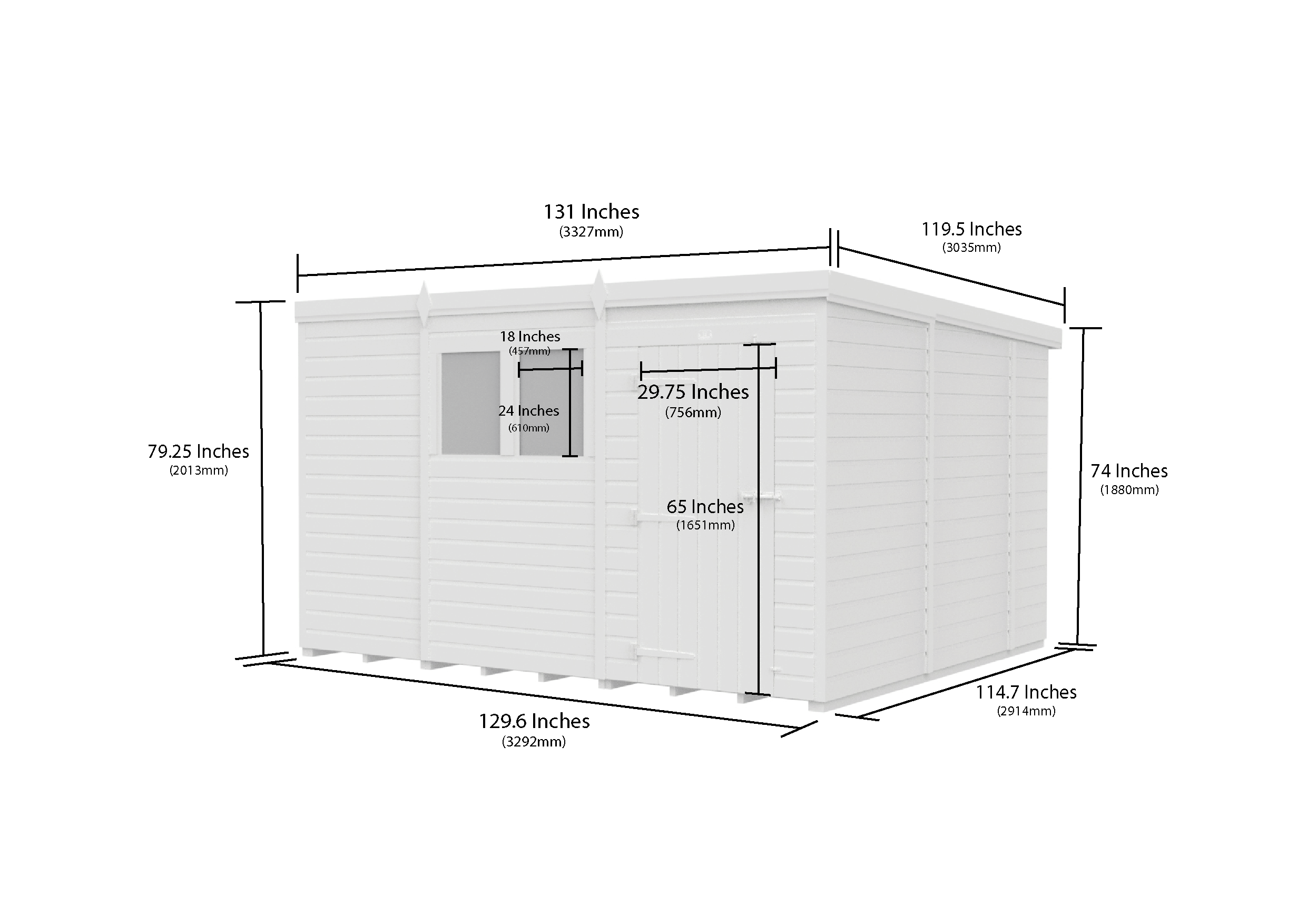 11 x 10 Pent Shed (Double Door, With Windows)