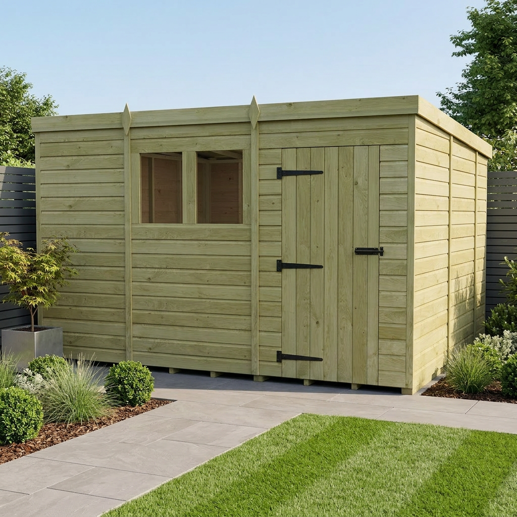 11 x 10 Pent Shed (Single Door, With Windows)