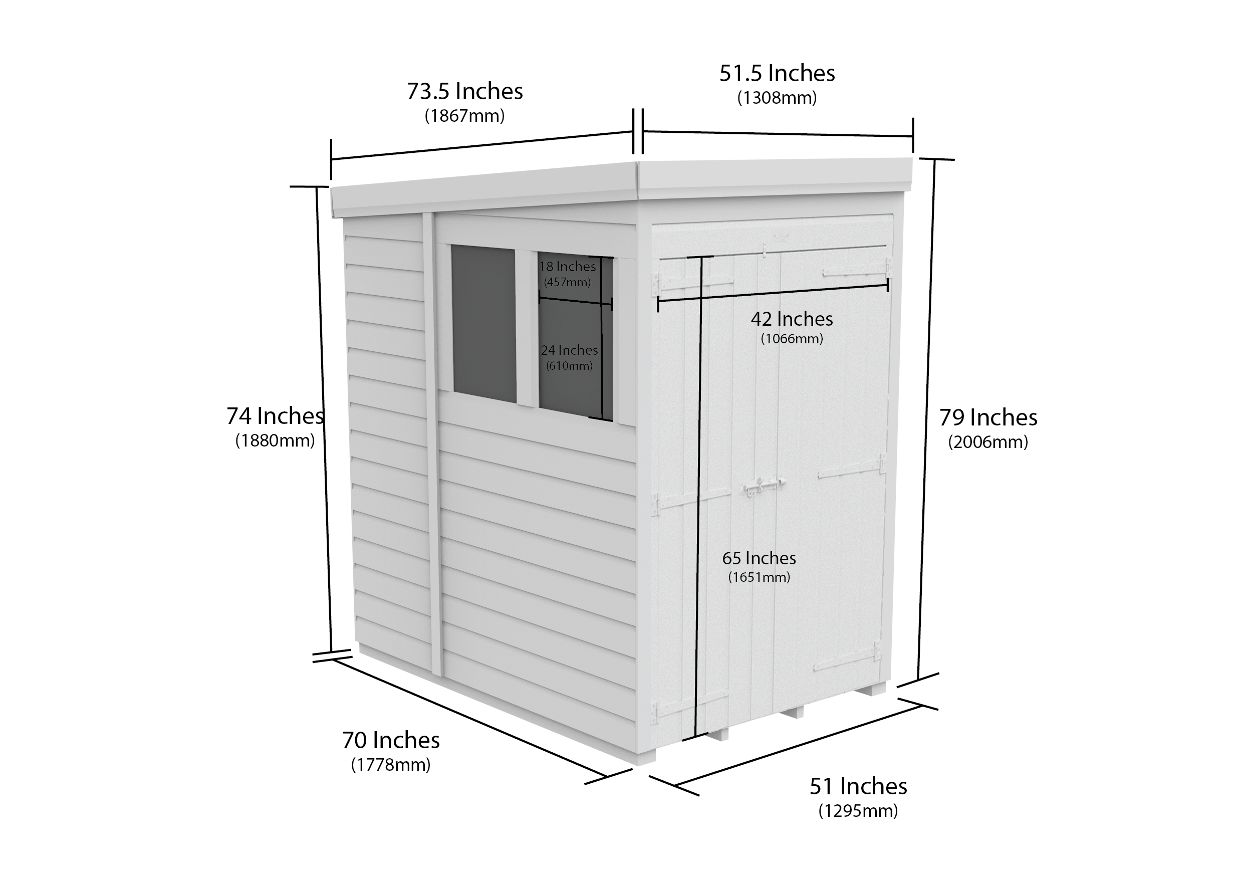 4 x 6 Pent Shed (Double Door, With Windows)