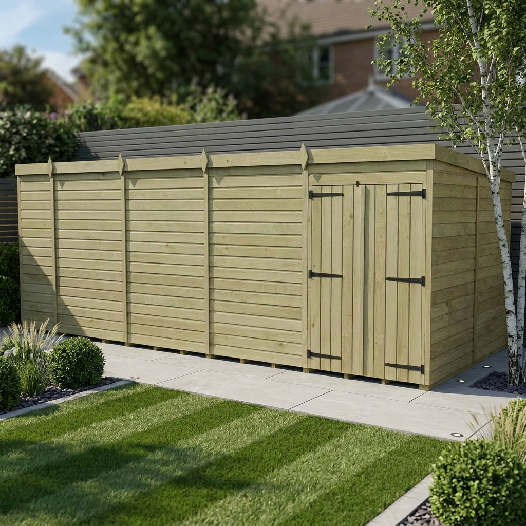18 x 7 Pent Shed (Double Door, No Windows)