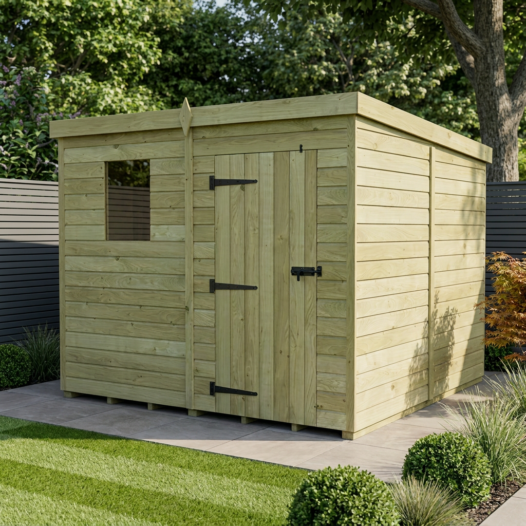 7 x 8 Pent Shed (Single Door, With Windows)