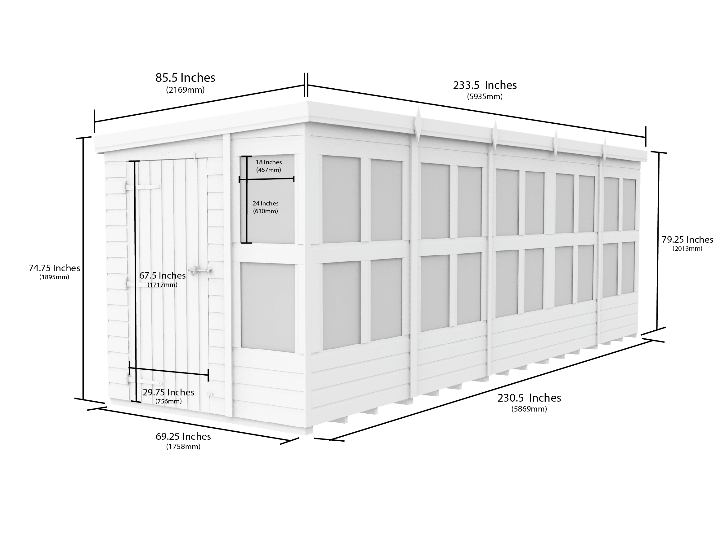 6 x 20 Pent Potting Shed