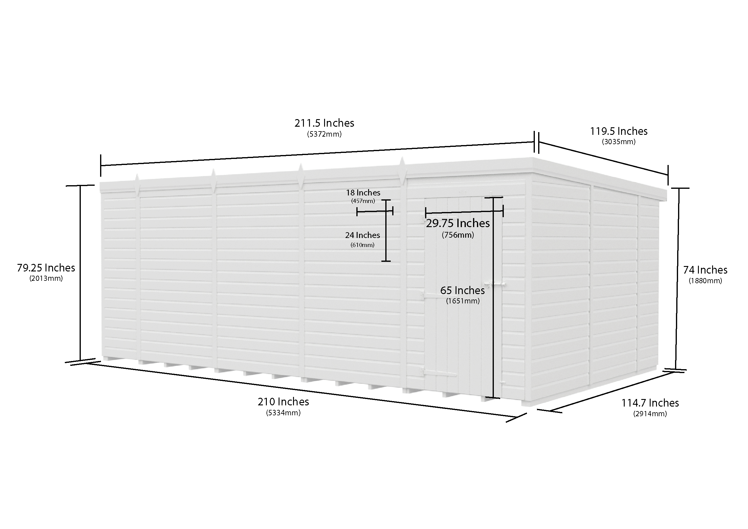 18 x 10 Pent Shed (Single Door, No Windows)