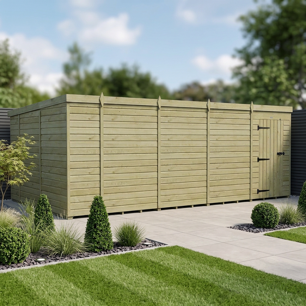 18 x 10 Pent Shed (Single Door, No Windows)