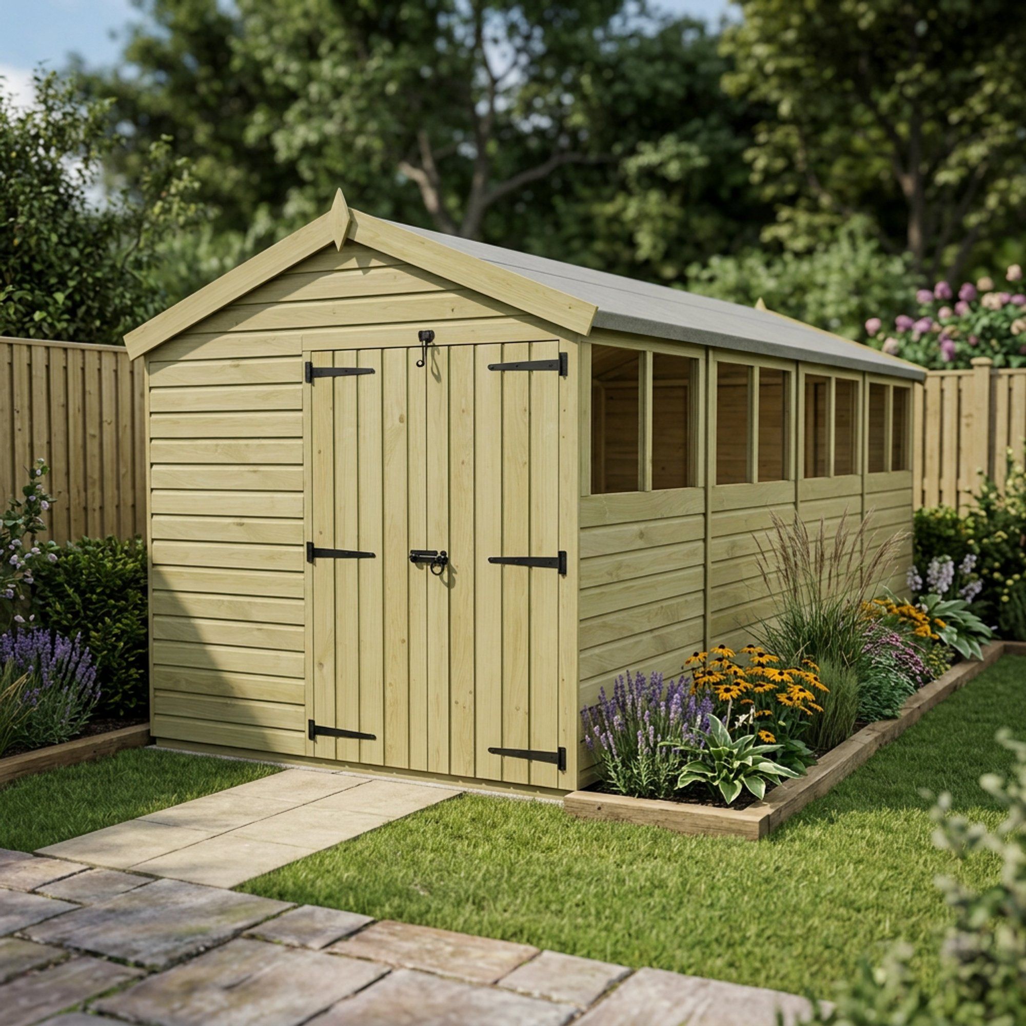 8 x 20 Apex Shed (Double Door, With Windows)