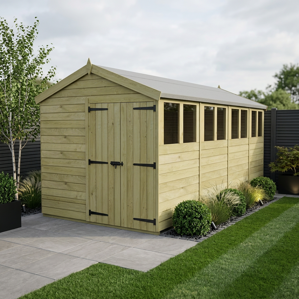 8 x 20 Apex Shed (Double Door, With Windows)