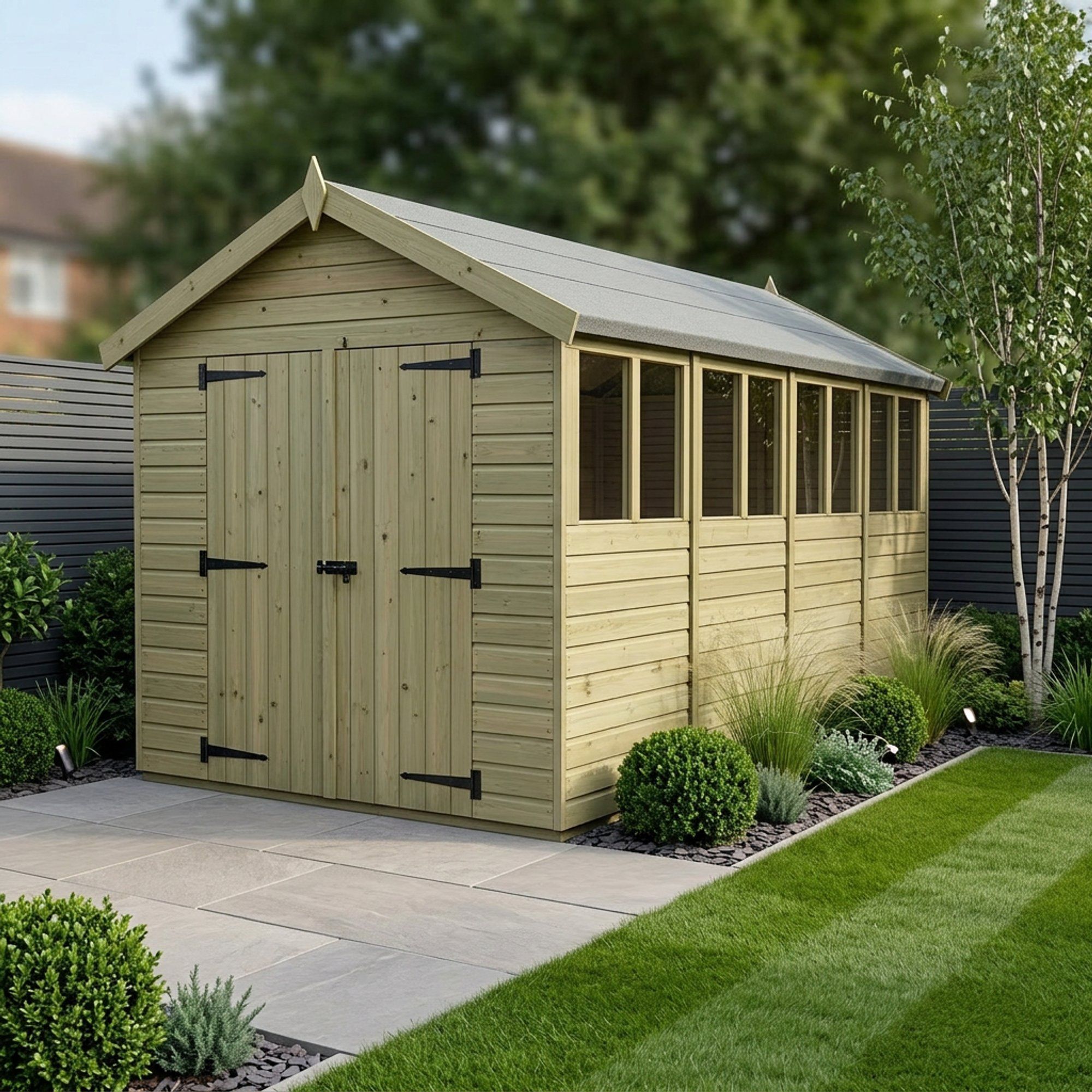 6 x 19 Apex Shed (Double Door, With Windows)