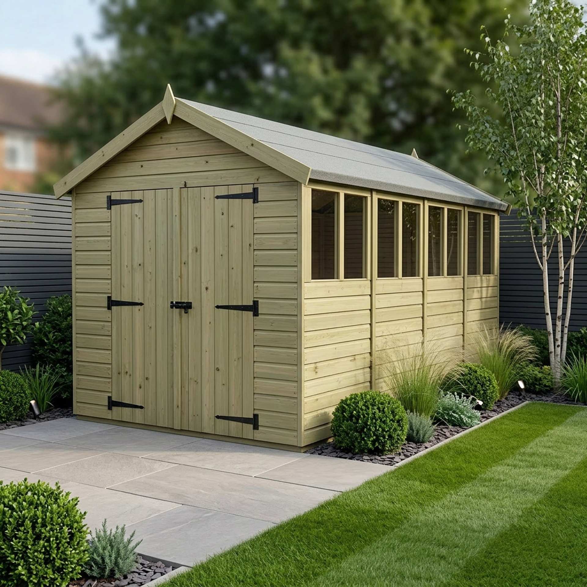 6 x 19 Apex Shed (Double Door, With Windows)