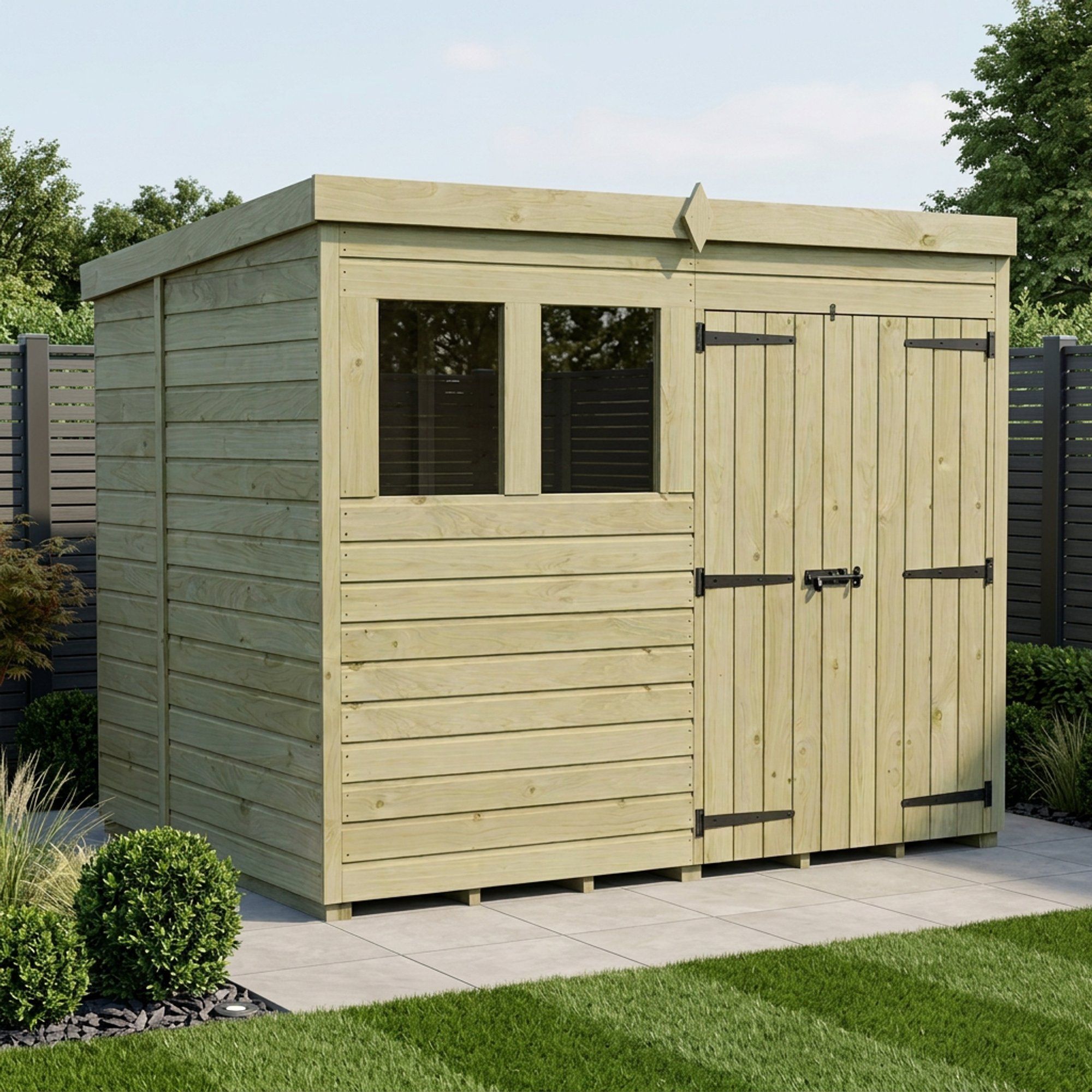 7 x 6 Pent Shed (Double Door, With Windows)