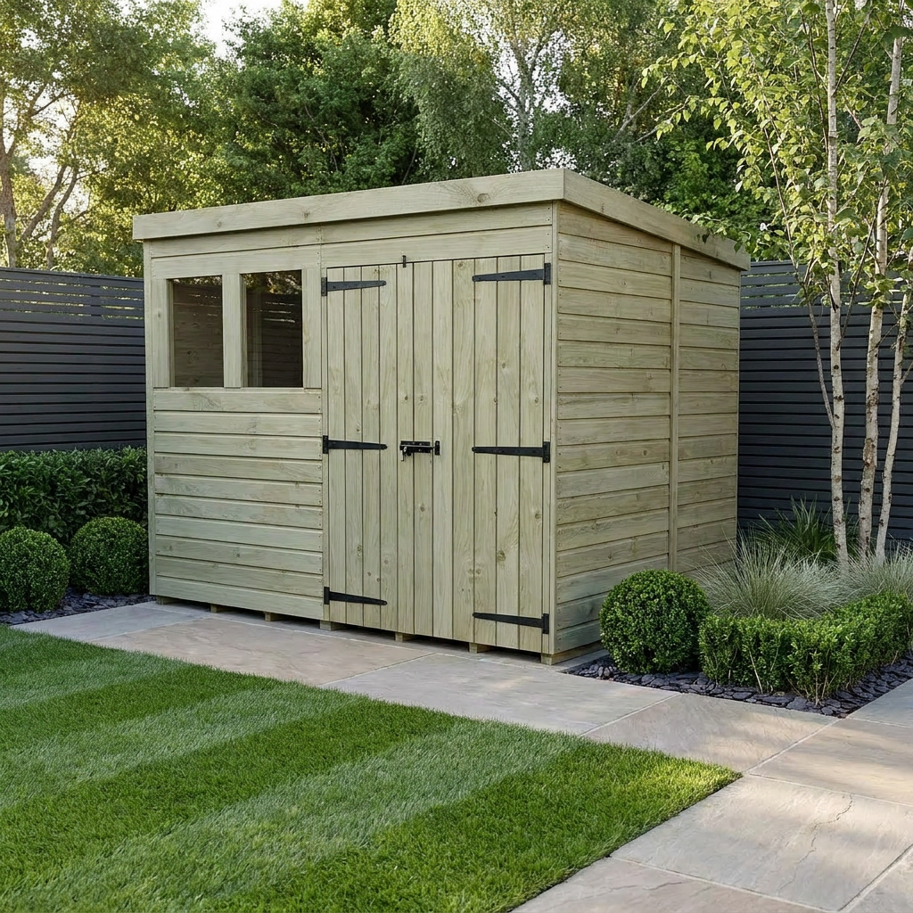7 x 6 Pent Shed (Double Door, With Windows)