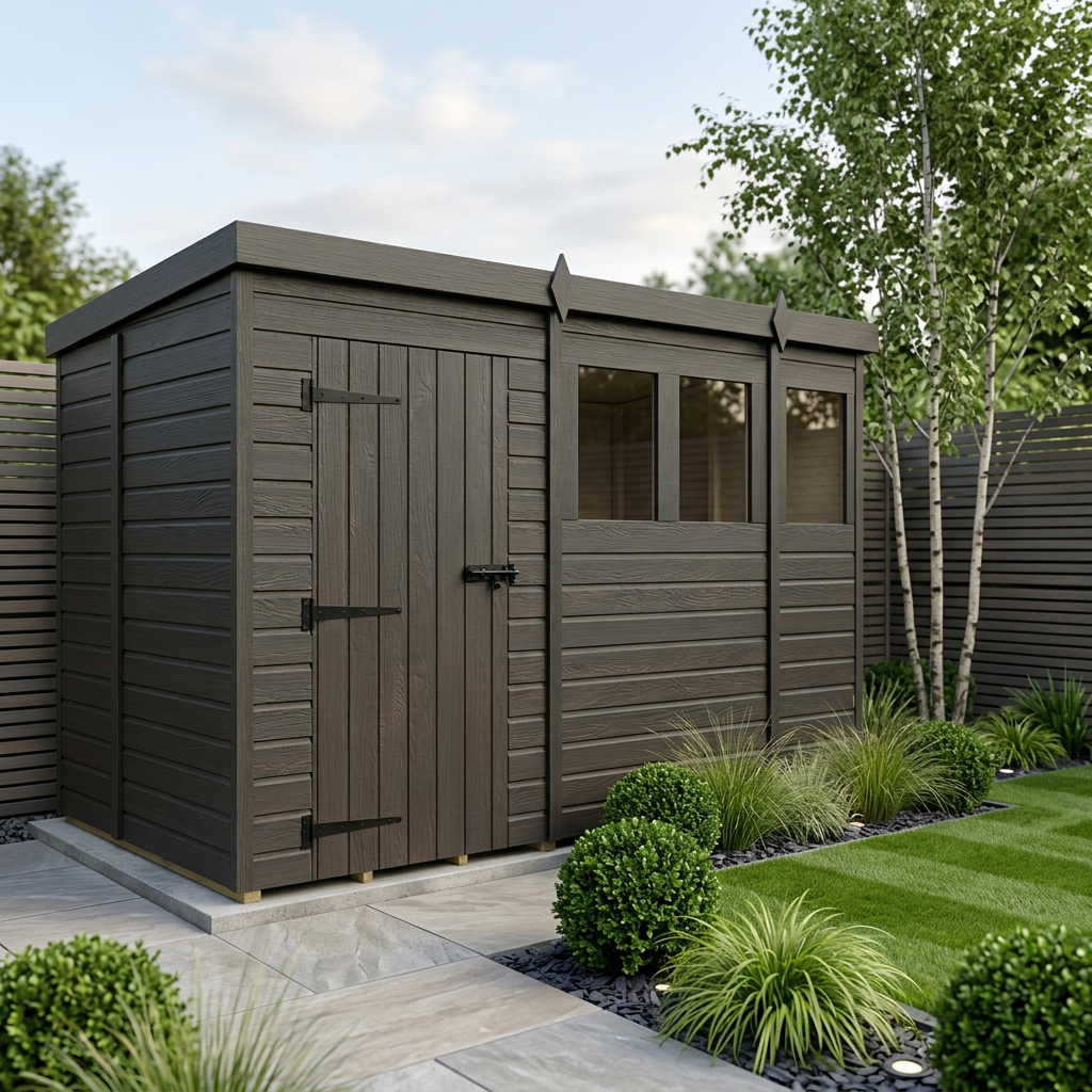 15x5 Pent Composite Shed (Single Door, With Windows)