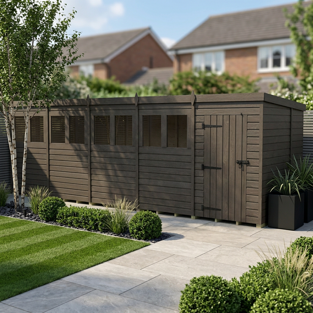 20x7 Pent Composite Shed (Single Door, With Windows)