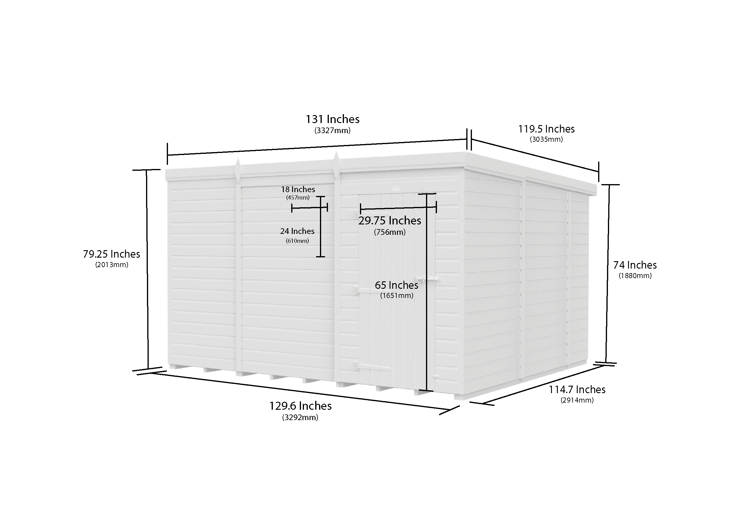 11 x 10 Pent Shed (Single Door, No Windows)