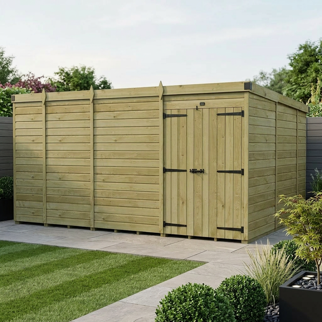 13 x 10 Pent Shed (Double Door, No Windows)