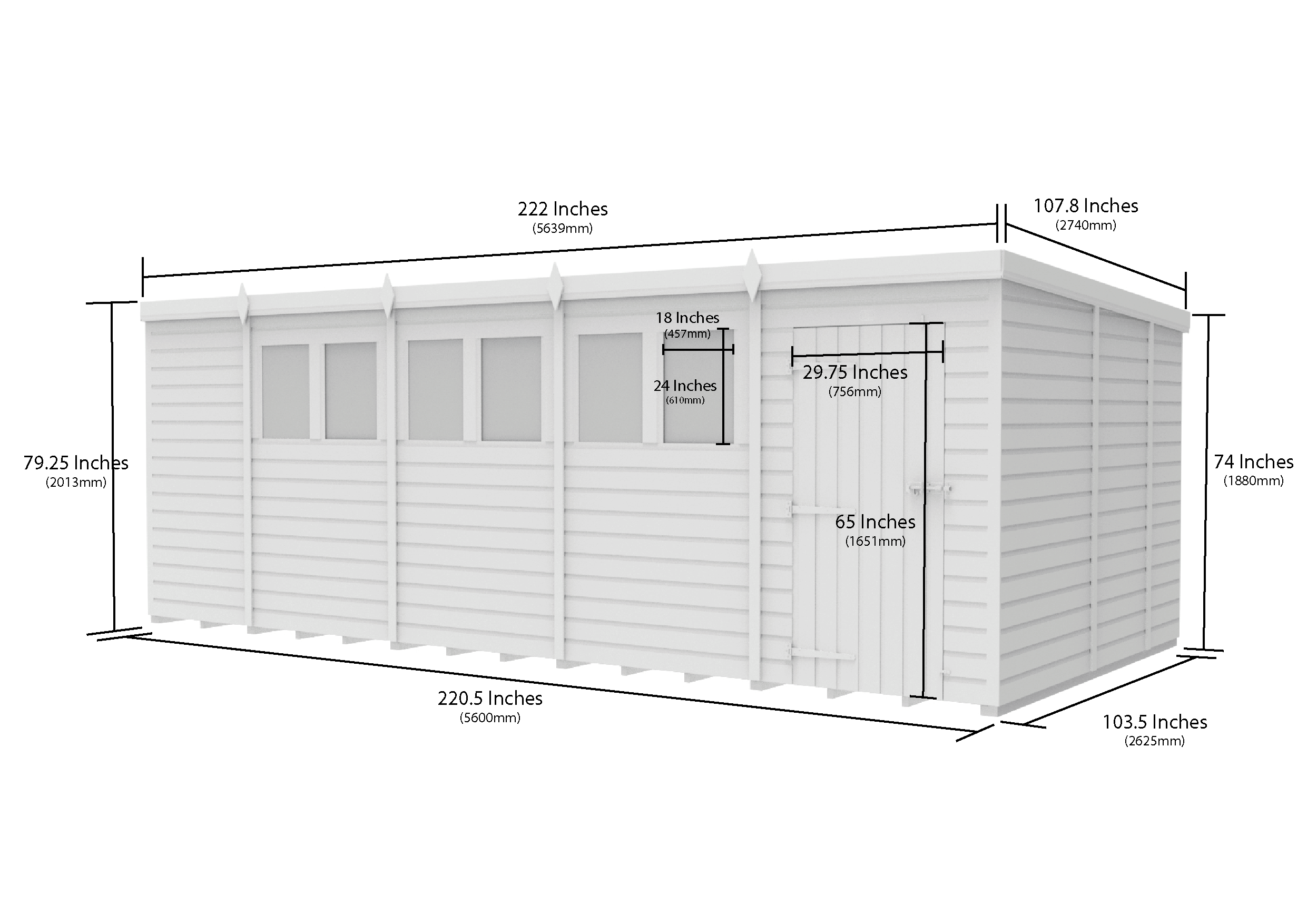 19x9 Pent Composite Shed (Single Door, No Windows)