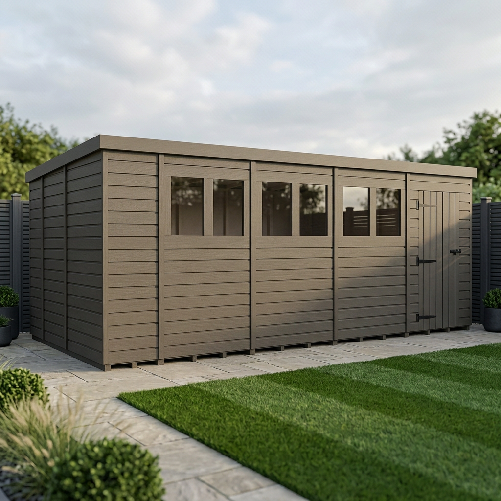 19x9 Pent Composite Shed (Single Door, With Windows)