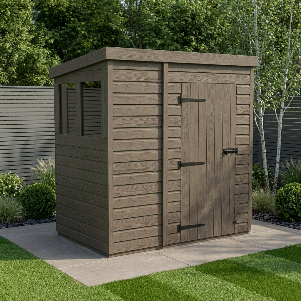 6x4 Pent Composite Shed (Single Door, With Windows)