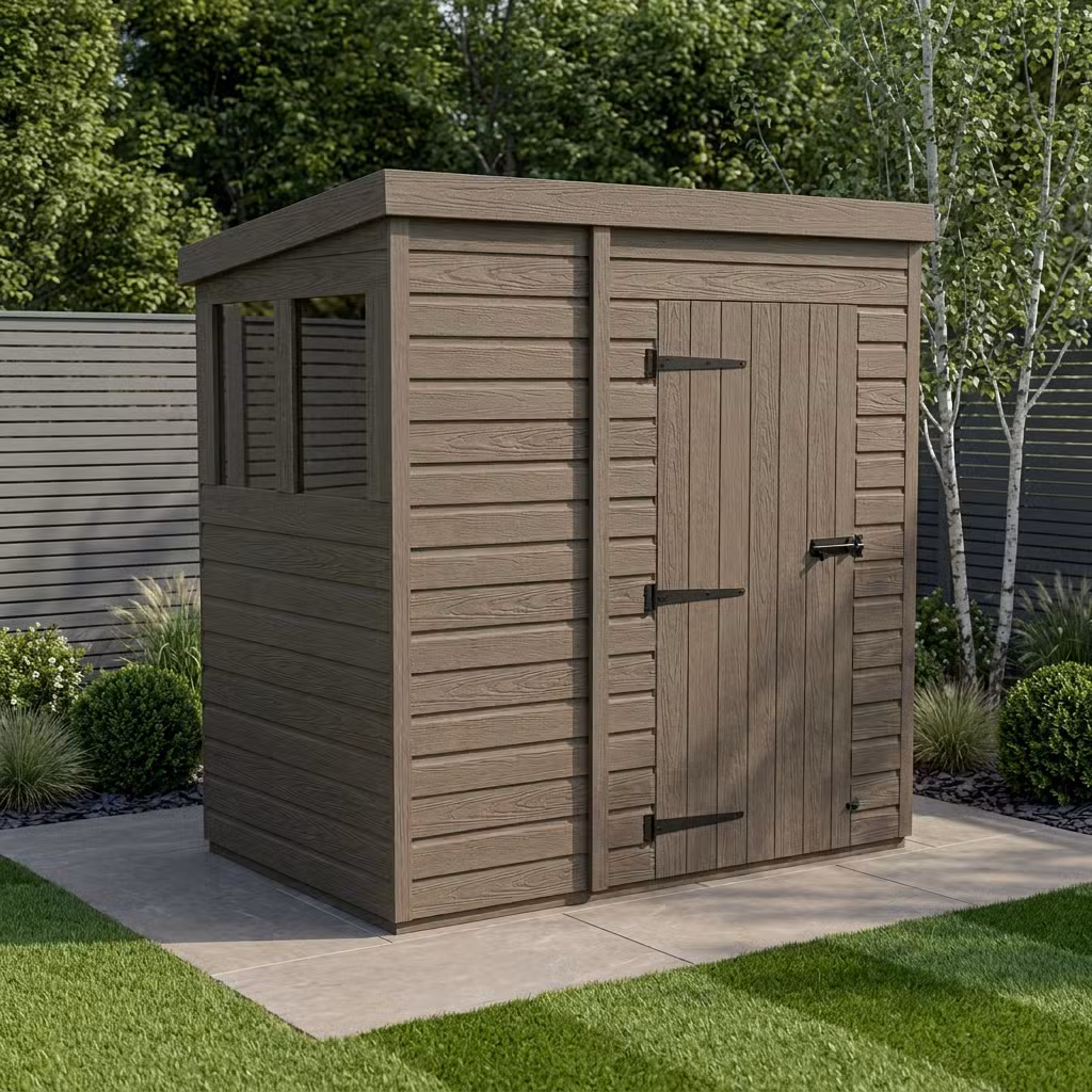 6x4 Pent Composite Shed (Single Door, With Windows)
