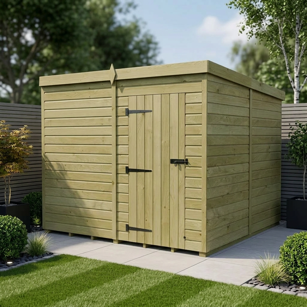 8 x 8 Pent Shed (Single Door, No Windows)