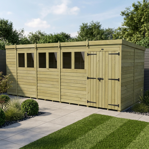 19 x 7 Pent Shed (Double Door, With Windows)