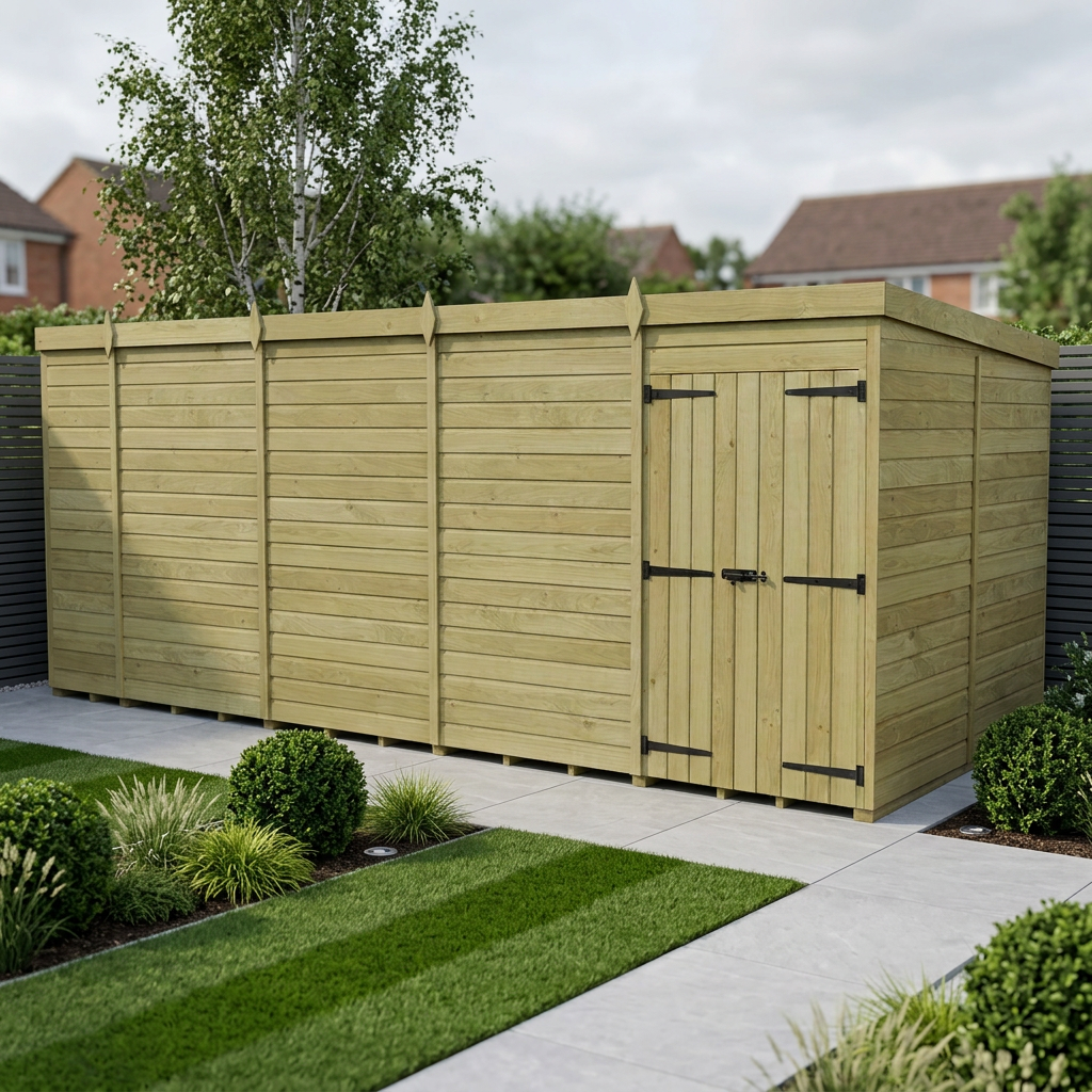 18 x 8 Pent Shed (Double Door, No Windows)