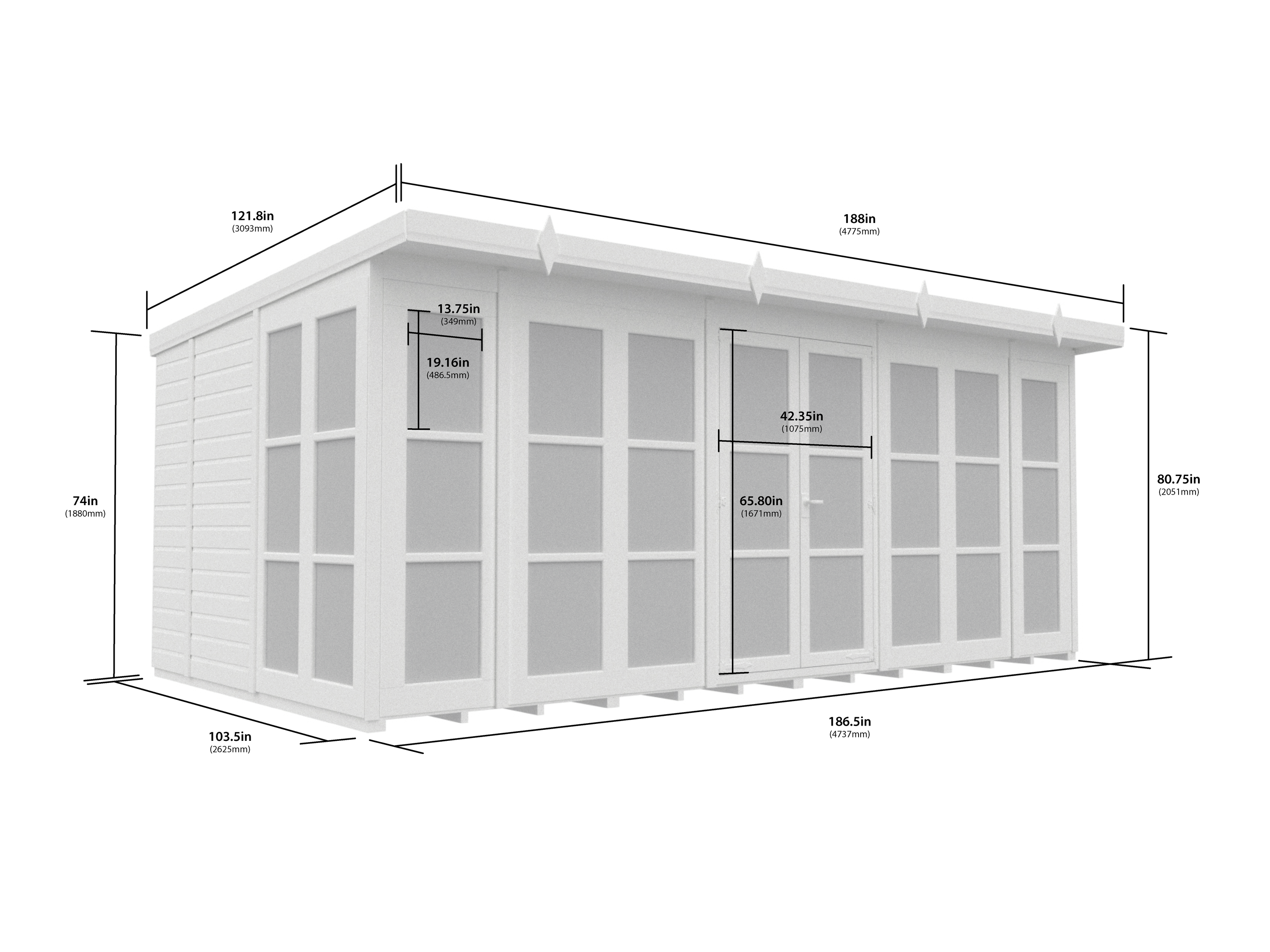 16 x 9 Georgian Window Pent Summer House