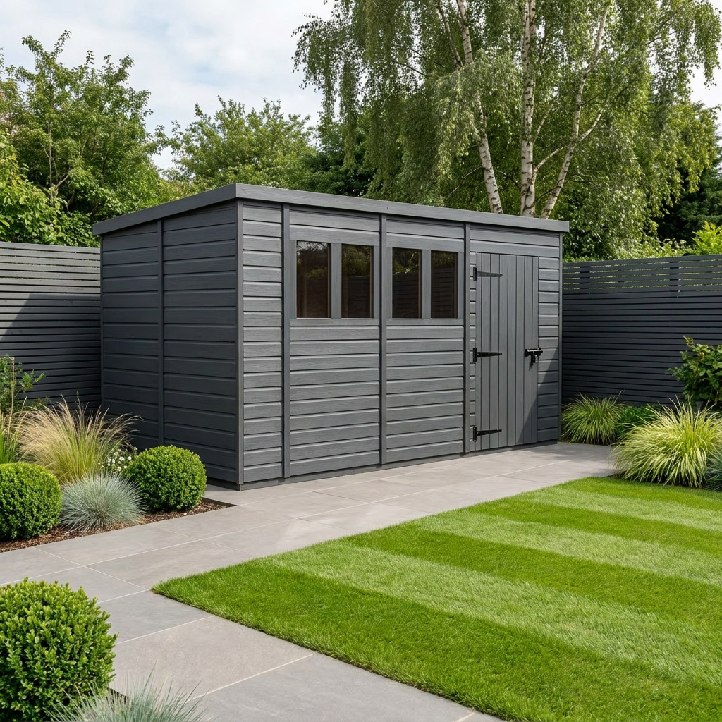 14x6 Pent Composite Shed (Single Door, With Windows)