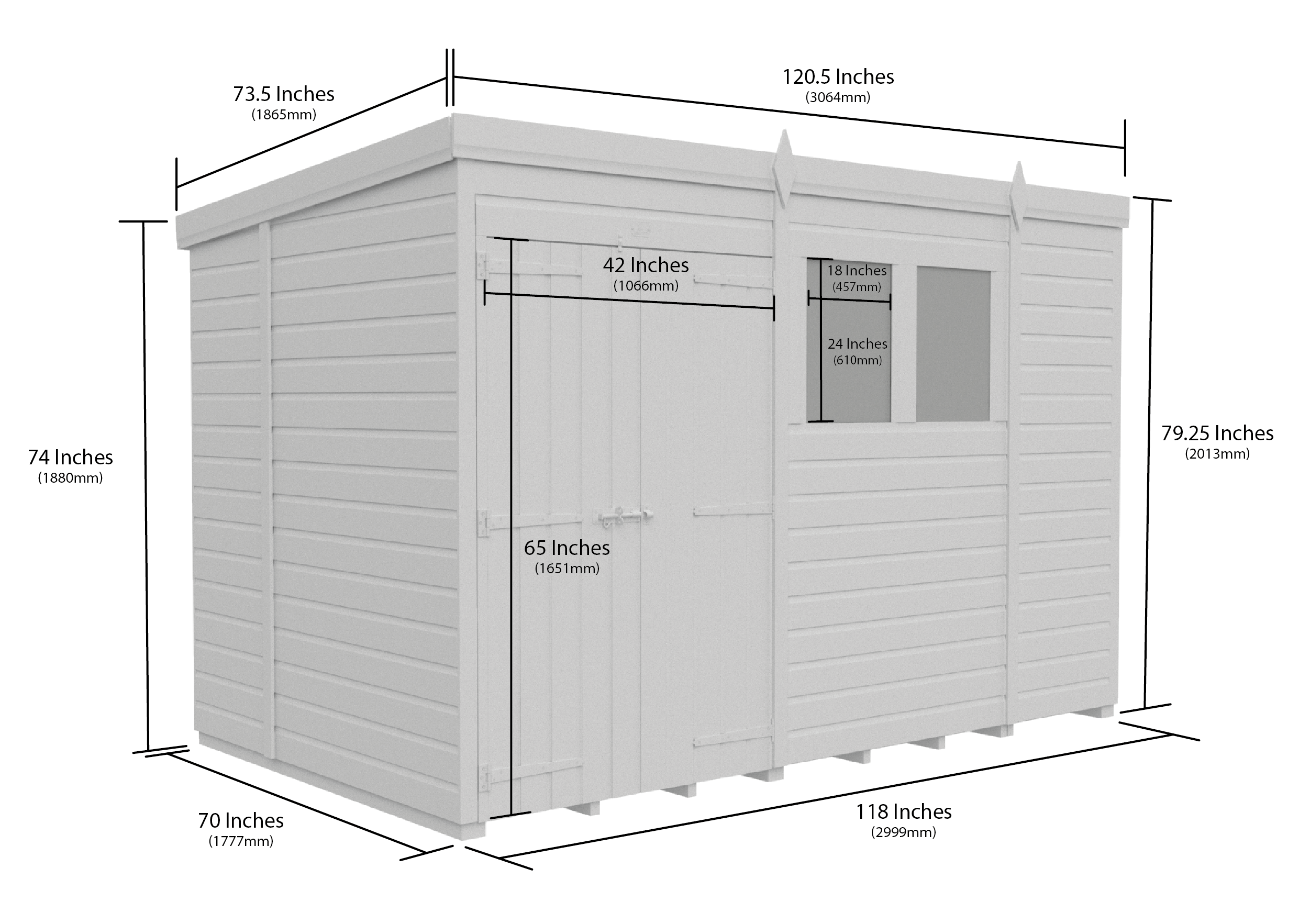 10 x 6 Pent Shed (Double Door, With Windows)