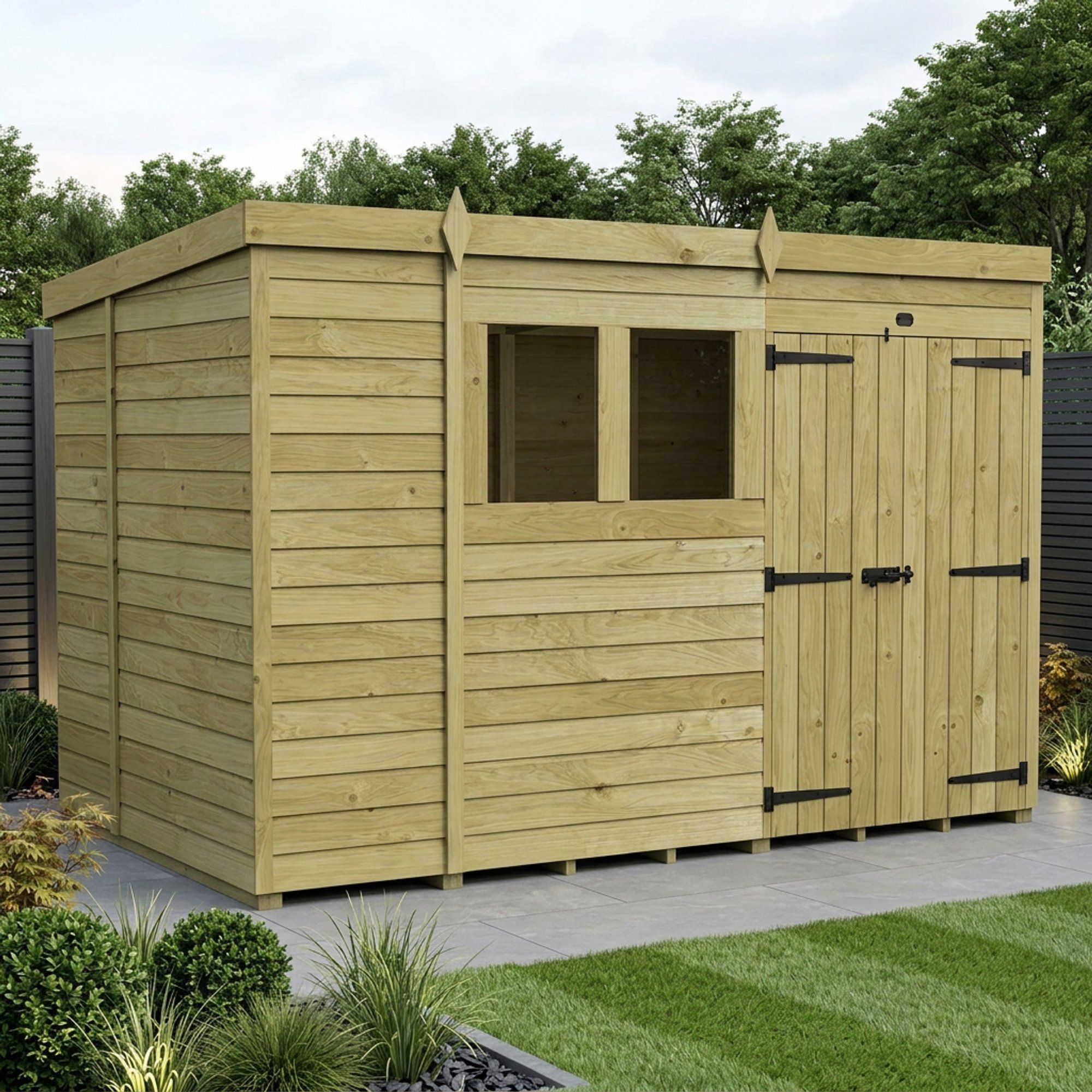 10 x 6 Pent Shed (Double Door, With Windows)