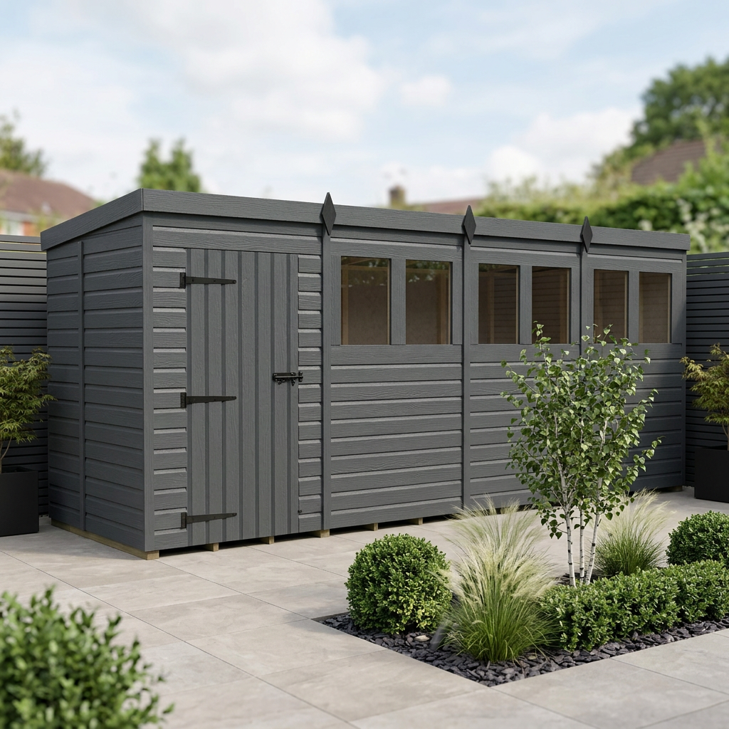 16x5 Pent Composite Shed (Single Door, With Windows)