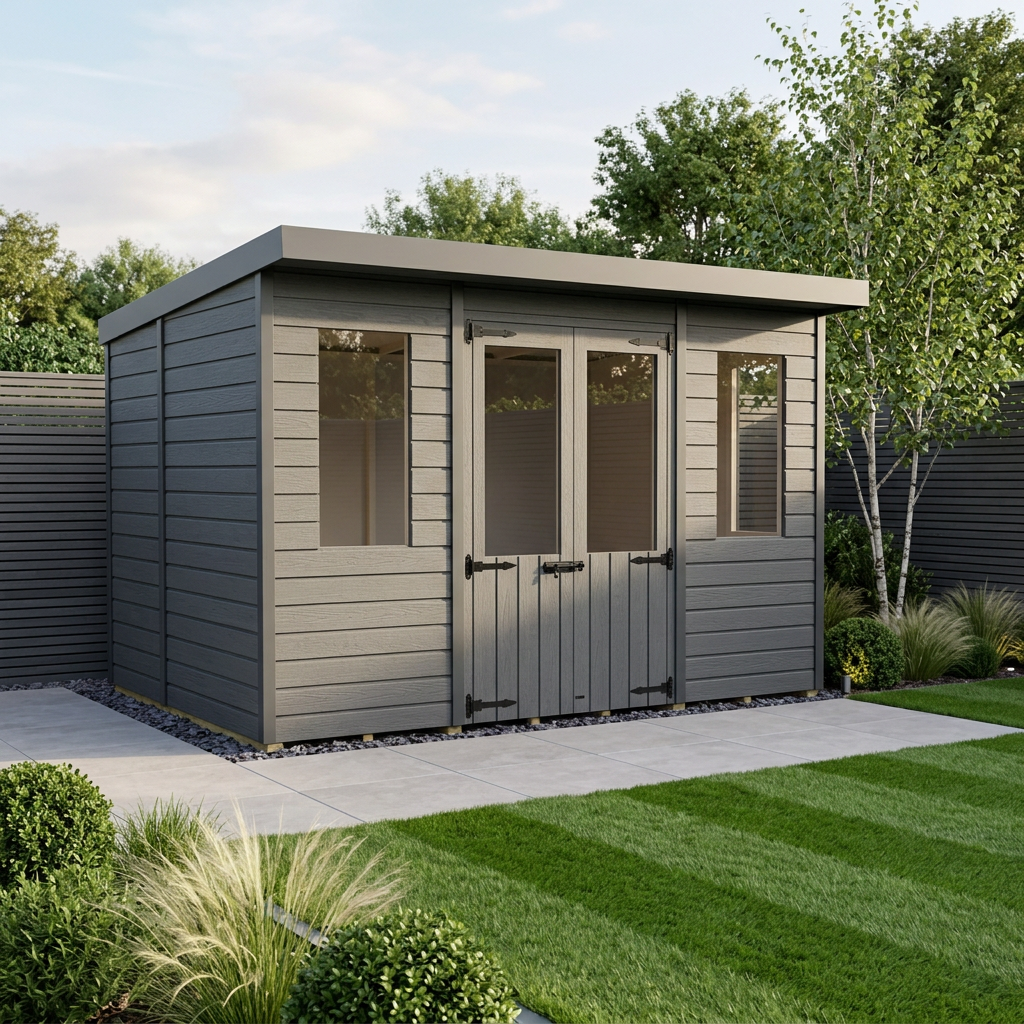 12x5 Composite Pent Summer House (Double Doors, With Windows)