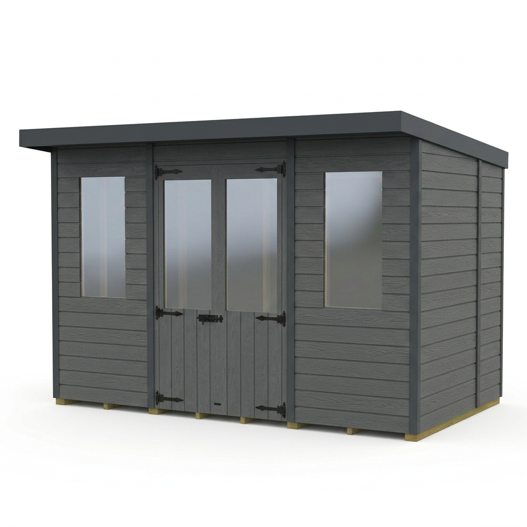 12x5 Composite Pent Summer House (Double Doors, With Windows)