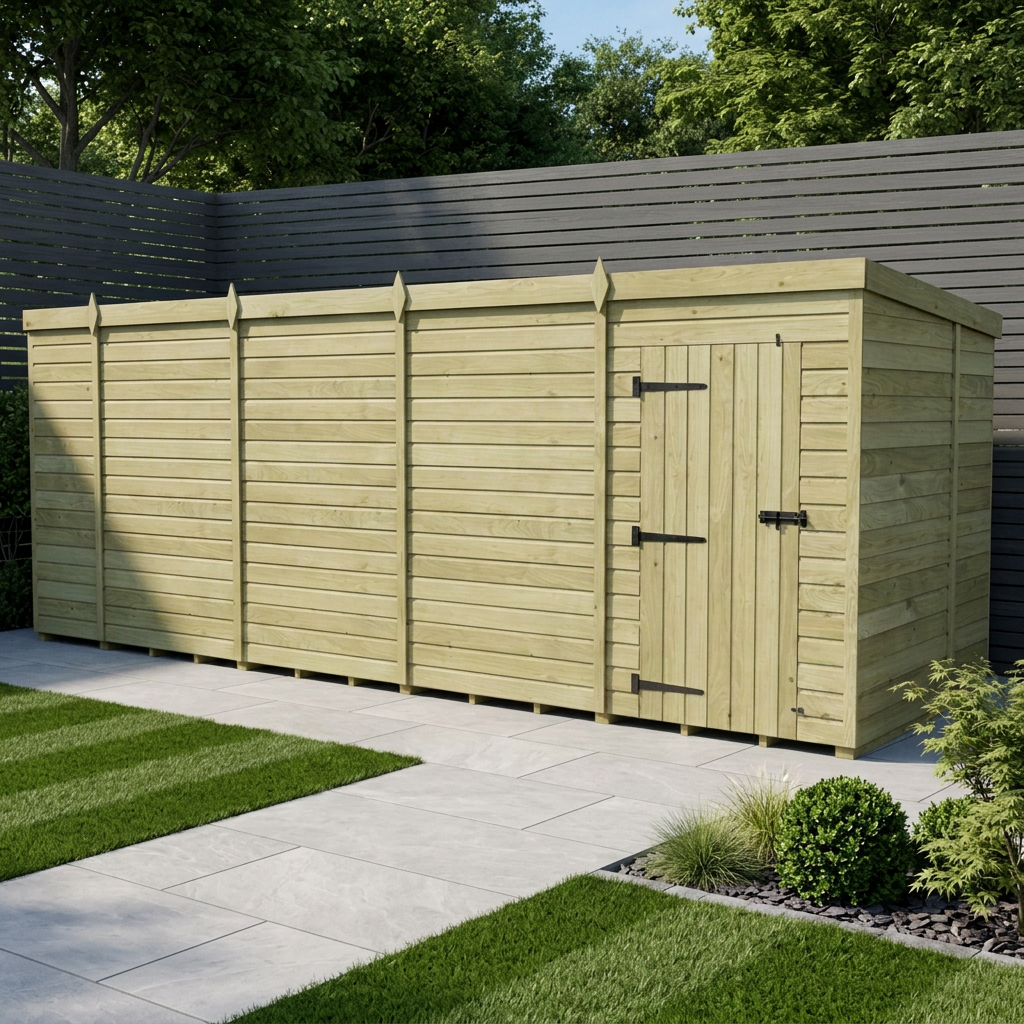 18 x 7 Pent Shed (Single Door, No Windows)