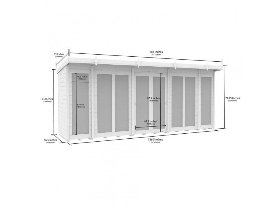 16 x 4 Pent Summer House (Full Height Window)