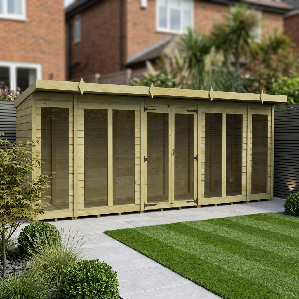 16 x 4 Pent Summer House (Full Height Window)