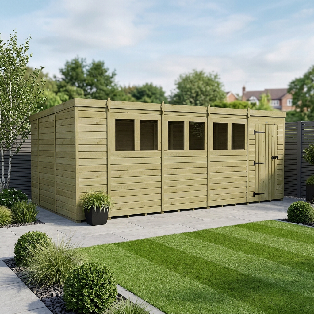 18 x 10 Pent Shed (Single Door, With Windows)