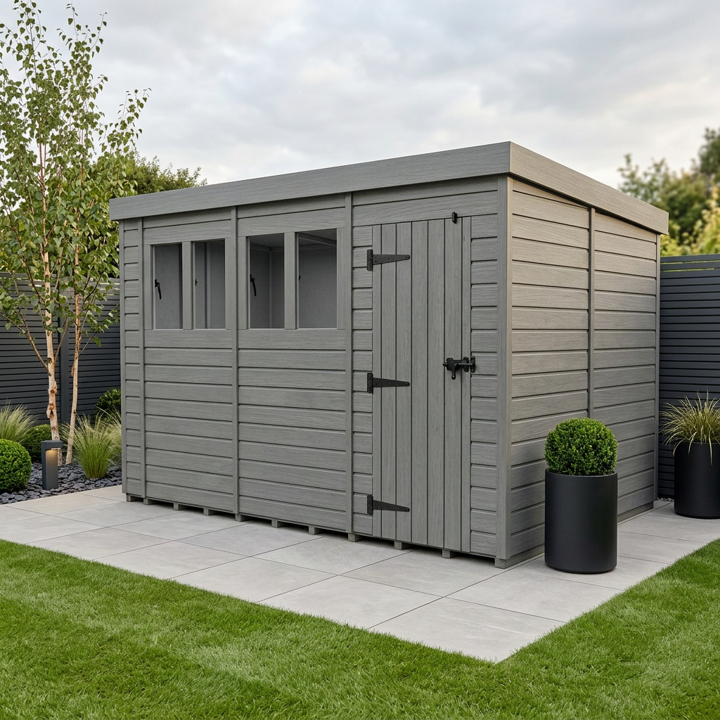 17x9 Pent Composite Shed (Single Door, With Windows)