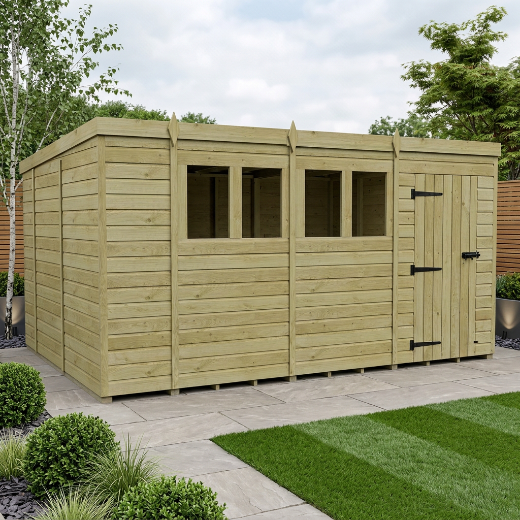 14 x 10 Pent Shed (Single Door, With Windows)