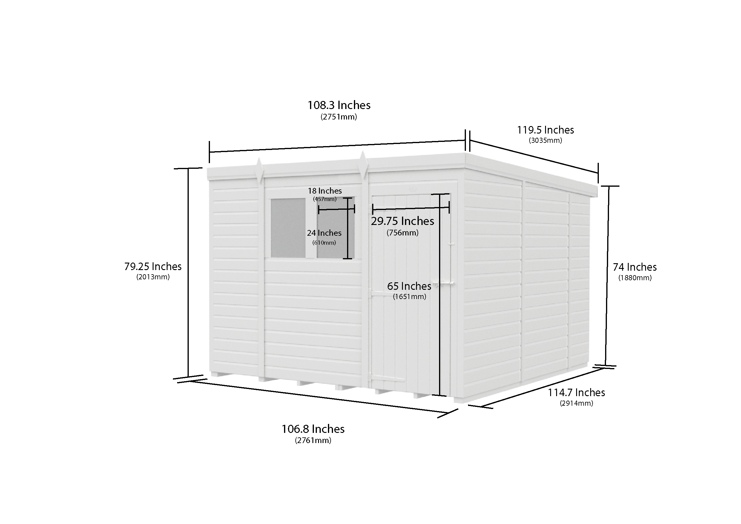 9x10 Pent Composite Shed (Single Door, With Windows)