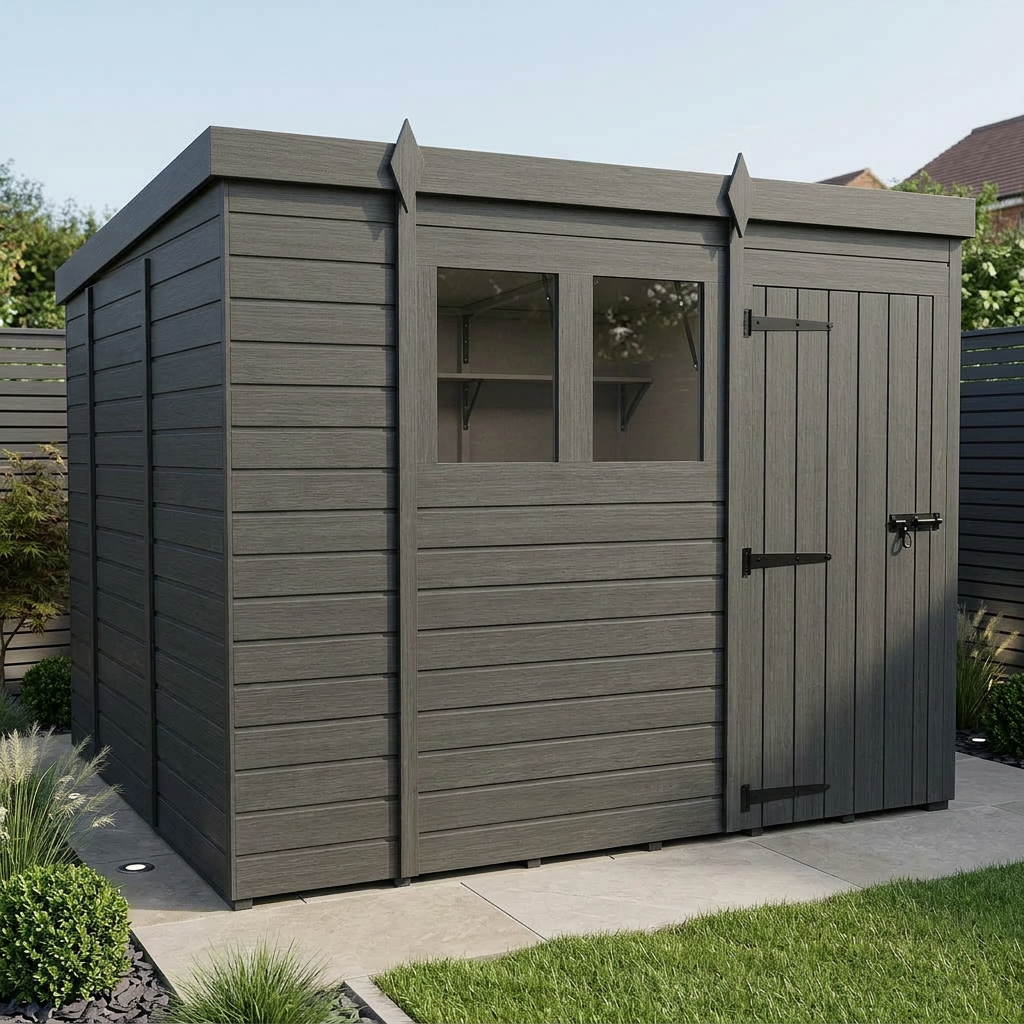 9x10 Pent Composite Shed (Single Door, With Windows)