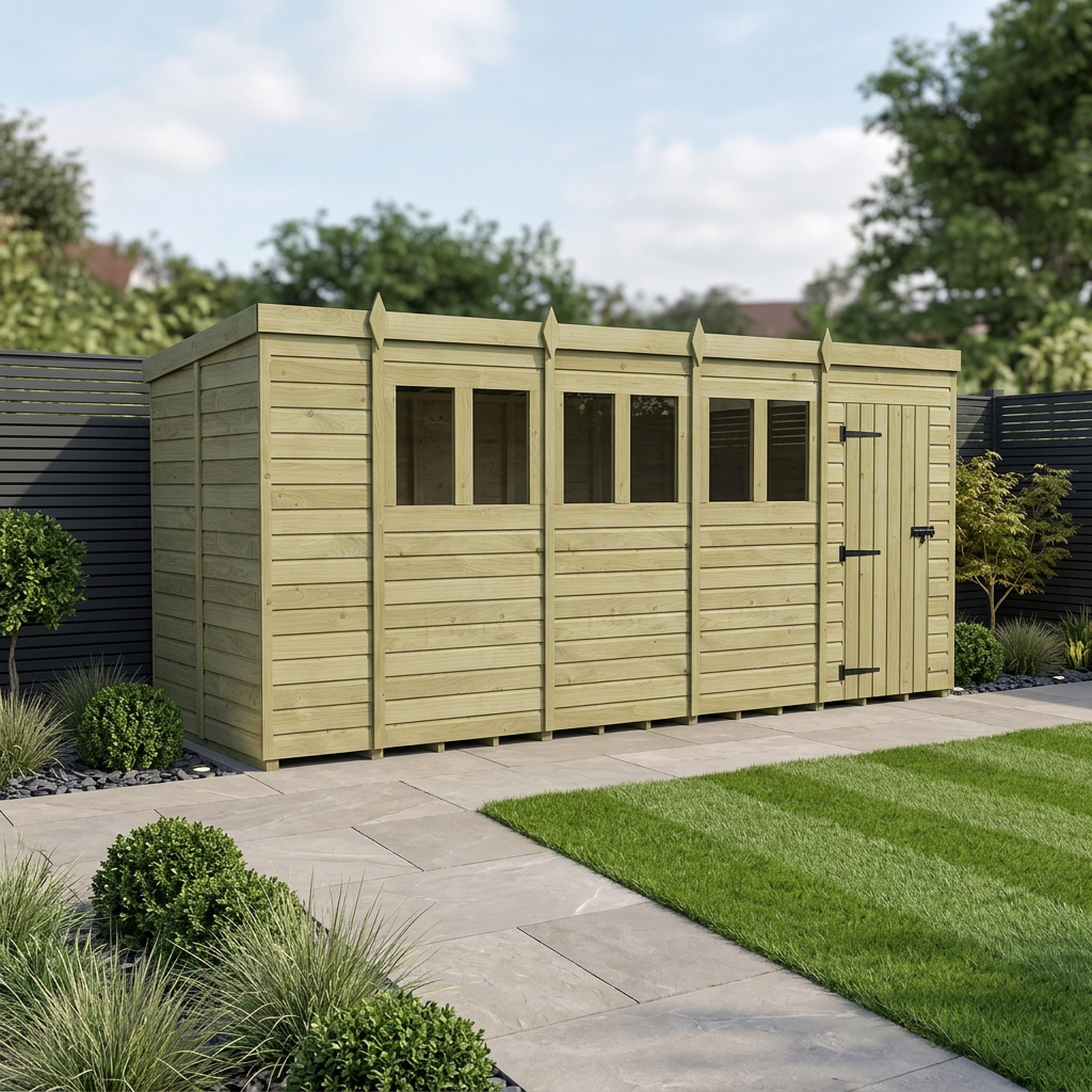 18 x 6 Pent Shed (Single Door, With Windows)