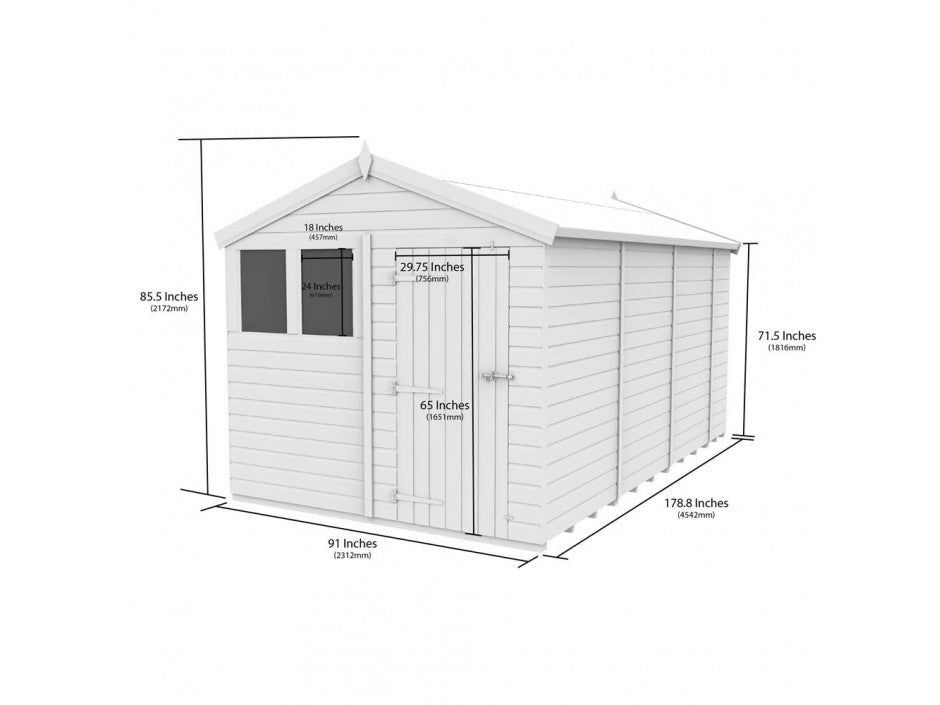 8 x 15 Apex Shed (Double Door, With Windows)
